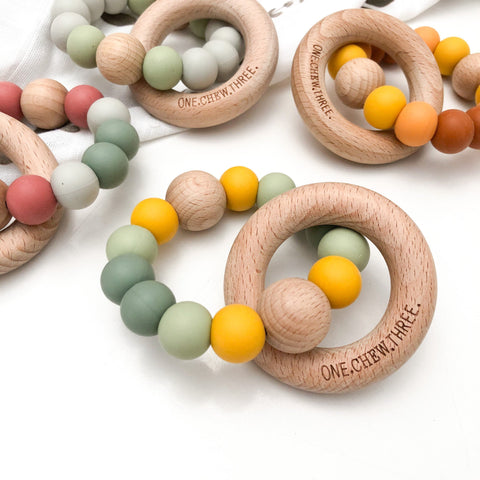 One.Chew.Three Australiana Silicone and Wooden Teether