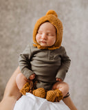 Snuggle Hunny Merino Wool Baby Bonnet  and Booties in Bronze