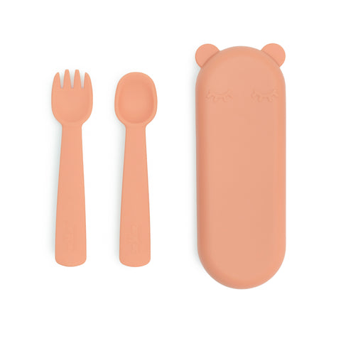 We Might be Tiny Feedie Fork & Spoon Set in Dark Peach