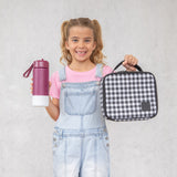 MontiiCo Insulated Lunch Bag - Black Gingham (Medium Size)
