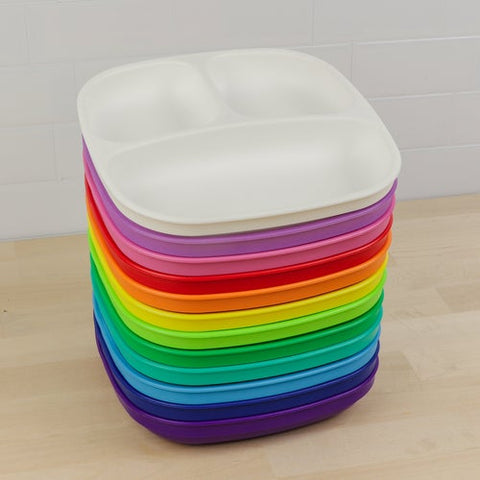Re-Play Recycled Plastic Divided Plates in Set of Twelve Rainbow Colours - Original