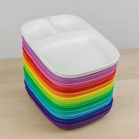 Re-Play Recycled Plastic Divided Plates in Set of Twelve Rainbow Colours - Adult