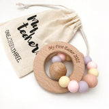One.Chew.Three 'My First Easter' Silicone & Beechwood Teether - Easter Pink