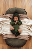 Snuggle Hunny Merino Wool Baby Bonnet and Booties in Olive