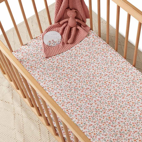 Snuggle Hunny Cotton Fitted Cot Sheet in Spring Floral