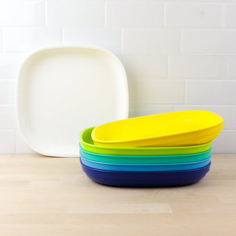Re-Play Recycled Plastic Flat Plates in Set of Six Bold Colours - Adult