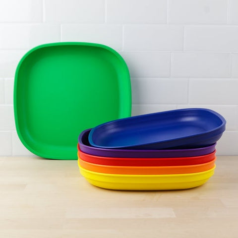 Re-Play Recycled Plastic Flat Plates in Set of Six Crayon Colours - Adult