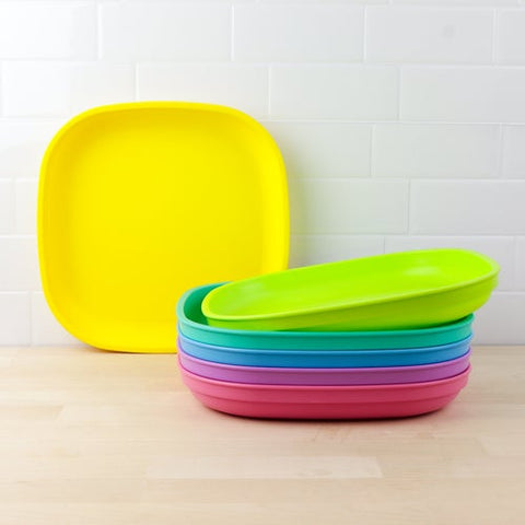 Re-Play Recycled Plastic Flat Plates in Set of Six Sorbet Colours - Adult