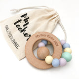 One.Chew.Three 'My First Easter' Silicone & Beechwood Teether - Easter Blue/Mint