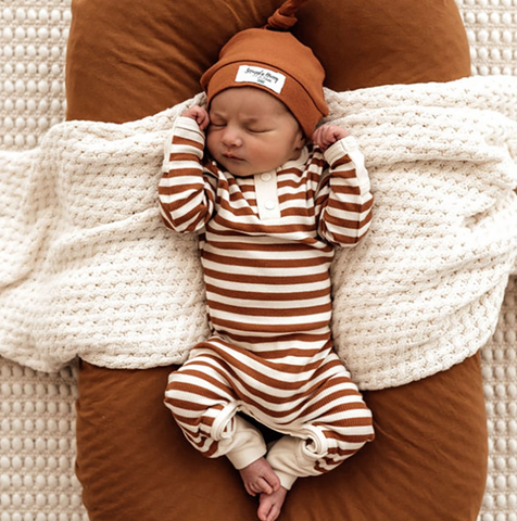 Snuggle Hunny Biscuit Stripe Long Sleeve Organic Growsuit (Size 00 & 1 Only)