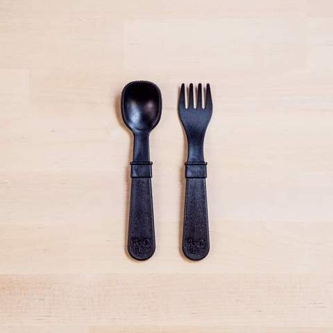 Re-Play Recycled Plastic Fork & Spoon in Black