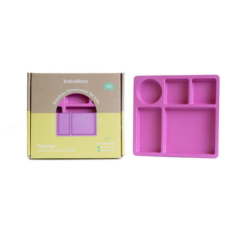Bobo & Boo Bamboo Divided Plate in Flamingo Pink
