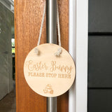 One.Chew.Three Wooden Easter Bunny Stop Here Sign & Paw Print