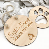 One.Chew.Three Wooden Easter Bunny Stop Here Sign & Paw Print
