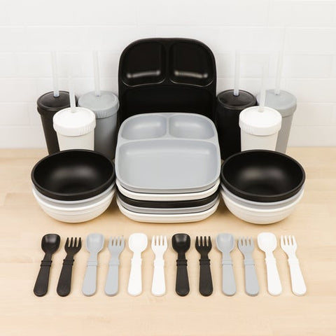 Re-Play Recycled Plastic Family Tableware Collection in Monochrome