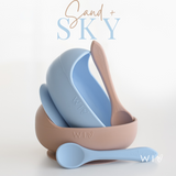 Wild Indiana Silicone Baby Bowl & Spoon Set in Sky (Limited Edition)