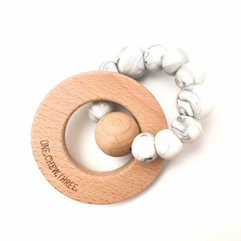 One.Chew.Three 'My First Easter' Silicone & Beechwood Teether - Marble