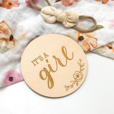One.Chew.Three Wooden "It's a Girl" Plaque - Floral Design