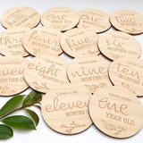 One.Chew.Three Wooden Monthly Age Milestone Plaques - Natural Foliage Design