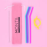 MontiiCo Silicone Straw Set - Pink (Set of 6)