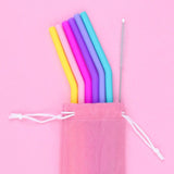 MontiiCo Silicone Straw Set - Pink (Set of 6)