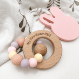 One.Chew.Three 'My First Easter' Silicone & Beechwood Teether - Easter Pink