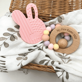 One.Chew.Three 'My First Easter' Silicone & Beechwood Teether - Easter Pink
