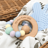 One.Chew.Three 'My First Easter' Silicone & Beechwood Teether - Easter Blue/Mint