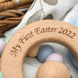 One.Chew.Three 'My First Easter' Silicone & Beechwood Teether - Pink