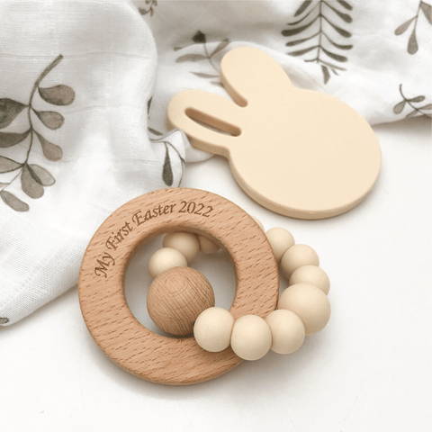 One.Chew.Three 'My First Easter' Silicone & Beechwood Teether - Cream