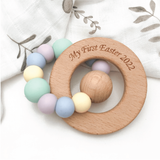 One.Chew.Three 'My First Easter' Silicone & Beechwood Teether - Easter Blue/Mint