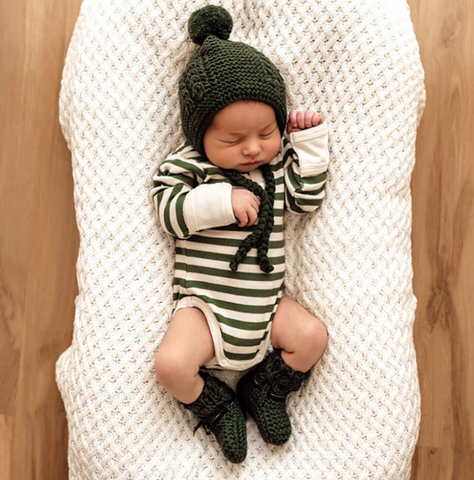 Snuggle Hunny Merino Wool Baby Bonnet and Booties in Olive