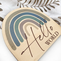 One.Chew.Three Wooden 'Hello World' Plaque - Rainbow Series (Blue Lagoon)