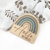 One.Chew.Three Wooden 'Hello World' Plaque - Rainbow Series (Blue Lagoon)