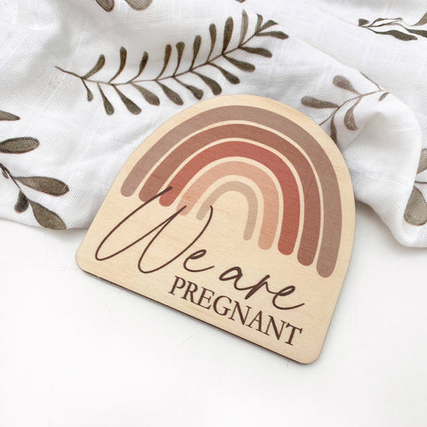 One.Chew.Three Wooden 'We are Pregnant' Plaque - Rainbow Series (Pink Dusky)
