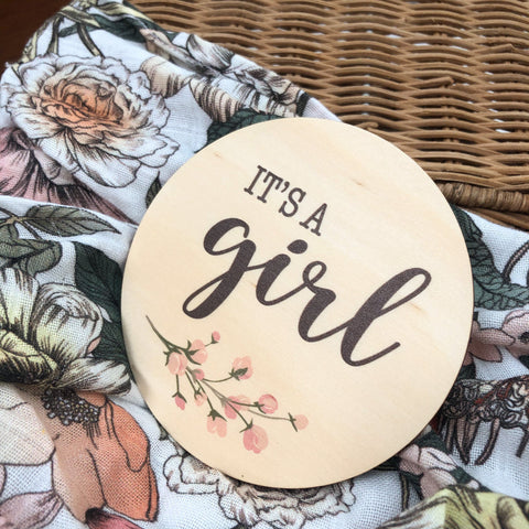 One.Chew.Three Wooden 'It's a Girl' Milestone Disc - Colour Floral