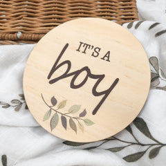 One.Chew.Three Wooden 'It's a Boy' Milestone Disc - Colour Foliage