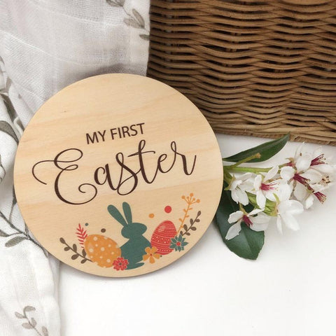 One.Chew.Three Wooden "My First Easter" Plaque - Bunny Silhouette
