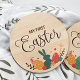 One.Chew.Three Wooden "My First Easter" Plaque - Bunny Silhouette