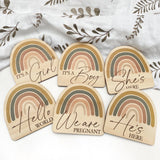 One.Chew.Three Wooden 'He's Here' Plaque - Rainbow Series (Original)