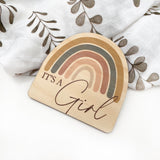 One.Chew.Three Wooden 'It's a Girl' Plaque - Rainbow Series (Original)