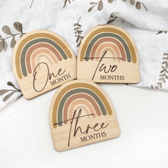 One.Chew.Three Wooden Monthly Milestone Plaques - Rainbow Series (Original)