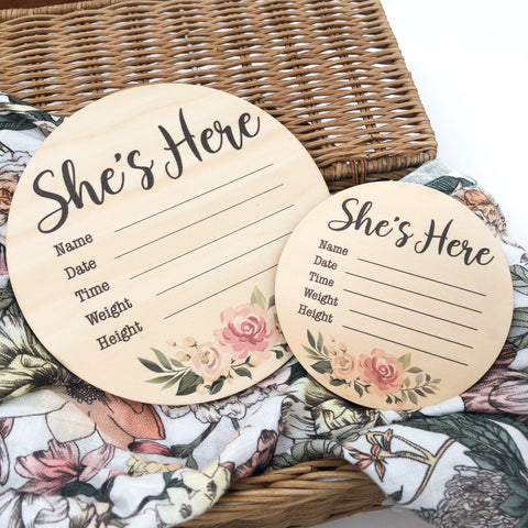 One.Chew.Three Wooden 'She's Here' Record Disc - Colour Floral (Small)