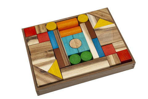 Q Toys Natural Colour Wooden Blocks (34 Pieces)