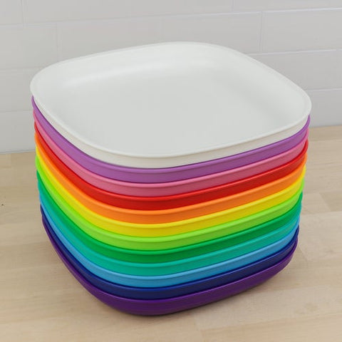 Re-Play Recycled Plastic Flat Plates in Set of Twelve Rainbow Colours - Adult