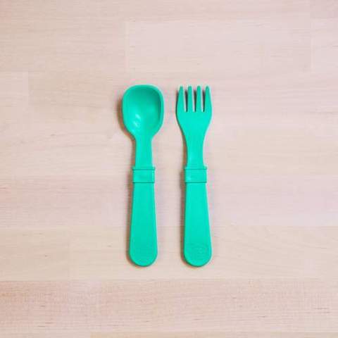 Re-Play Recycled Plastic Fork & Spoon in Aqua