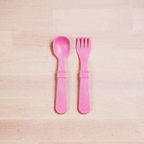 Re-Play Recycled Plastic Fork & Spoon in Baby Pink