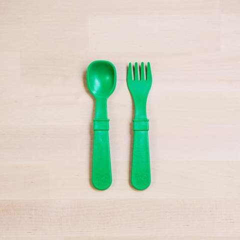 Re-Play Recycled Plastic Fork & Spoon in Kelly Green