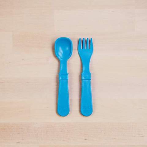 Re-Play Recycled Plastic Fork & Spoon in Sky Blue