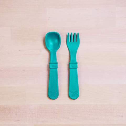Re-Play Recycled Plastic Fork & Spoon in Teal